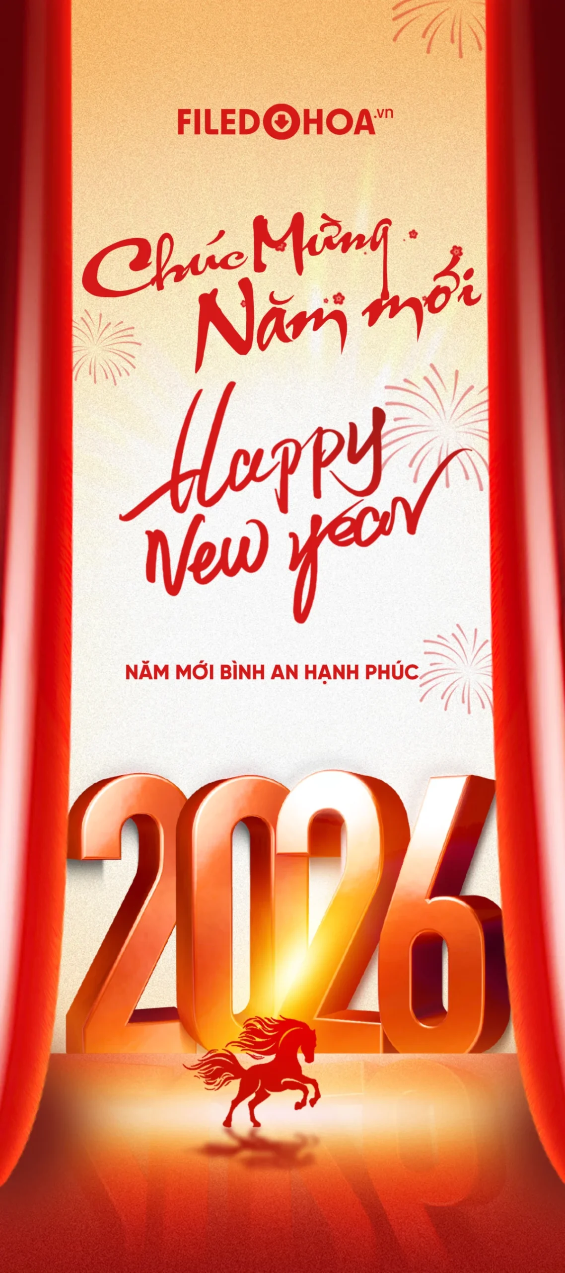 Banner Happy new year 2026 Red Màu đỏ chúc mừng năm mới đỏ - File Đồ Hoạ