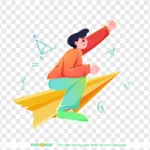 Png boy riding paper plane transparent background cậu bé cưỡi máy bay giấy nền trong suốt