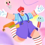 Purple background clown illustration Nền tím chú hề minh hoạ
