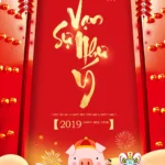 Red New Year Pig Banner tết màu đỏ năm mới con heo