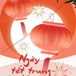 Mid-Autumn Festival banner with orange lantern trung thu lòng đèn màu cam