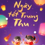 Purple Mid-Autumn Festival banner tết trung thu màu tím