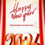 Banner Happy new year 2026 Red Màu đỏ chúc mừng năm mới đỏ