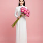 Girl in white ao dai holding lotus flower Cô gái mặc áo dài trắng ôm hoa sen