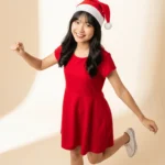 Vietnamese girl wearing red dress for Christmas Cô gái tuổi tên Việt nam mặc váy đỏ giáng sinh