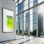 Bright Indoor Poster Mockup in High Rise Lobby