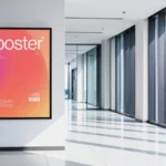 Modern Indoor Poster Frame Mockup in Bright Office Hallway