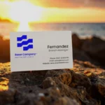 Outdoor Business Card Mockup on Rocky Shore at Sunset