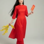 Model of a girl wearing a red ao dai for New Year’s Eve cô gái mặc áo dài đỏ tết năm mới