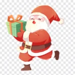 Santa Claus holding gift box transparent background png Ông già noel ôm hộp quà nền trong suốt