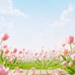Blue clouds sky and pink flowers wallpaper Ảnh nền mây xanh và hoa màu hồng