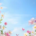 Blue clouds and spring flowers wallpaper Ảnh nền mây xanh và hoa màu xuân