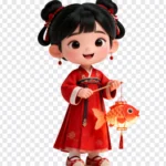 Icon png 3D bé gái lòng đèn con cá 25122025