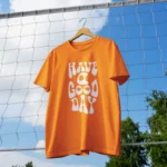 Outdoor Hanging White T-Shirt Mockup on Net Background