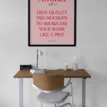 free hanging poster above the desk mockup 17122025