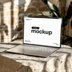 Macbook Mockup on Rocks Boho Interior
