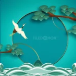 Background psd tiểu cảnh phong cách trung hoa xanh lá 08012026