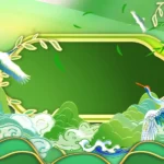 Background psd tiểu cảnh phong cách trung hoa xanh lá 12012026