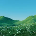 Jpg bãi cỏ trời xanh mây trắng hoa cúc trắng grassy field, blue sky, white clouds, and white daisies. 10240