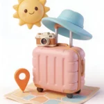 3D vali, mặt trời, mủ đội, suitcase, sun, hat 10029