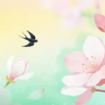 Psd banner mùa xuân, chim én, hoa đào, featuring spring, swallows, and cherry blossoms. 10048