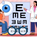 Vector bác sĩ y tá hình vẽ minh hoạ khám mắt illustration of a doctor and nurse examining an eye 12468