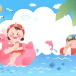Vector hình vẽ minh hoạ trẻ em đang bơi vui chơi illustration of children playing 13555